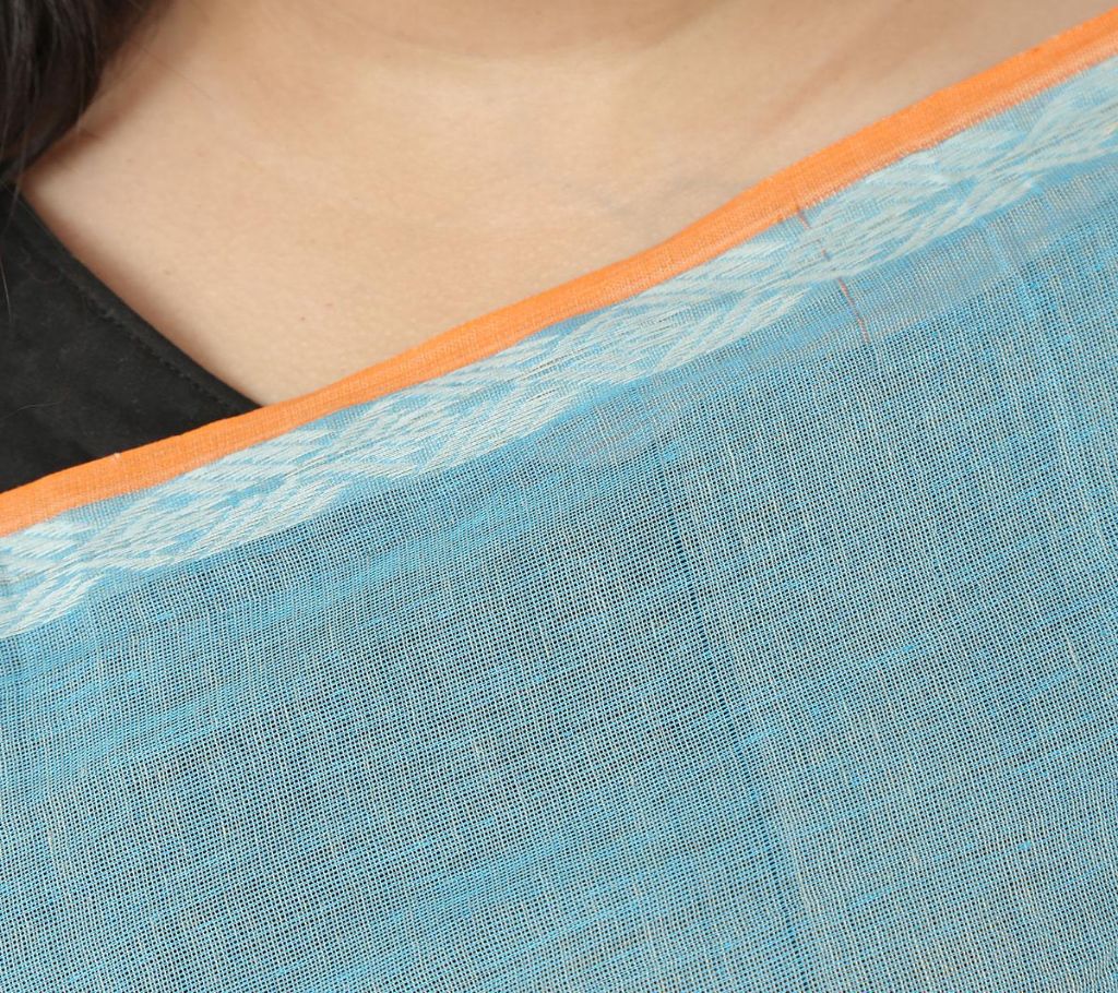 Aqua color handloom cotton Saree