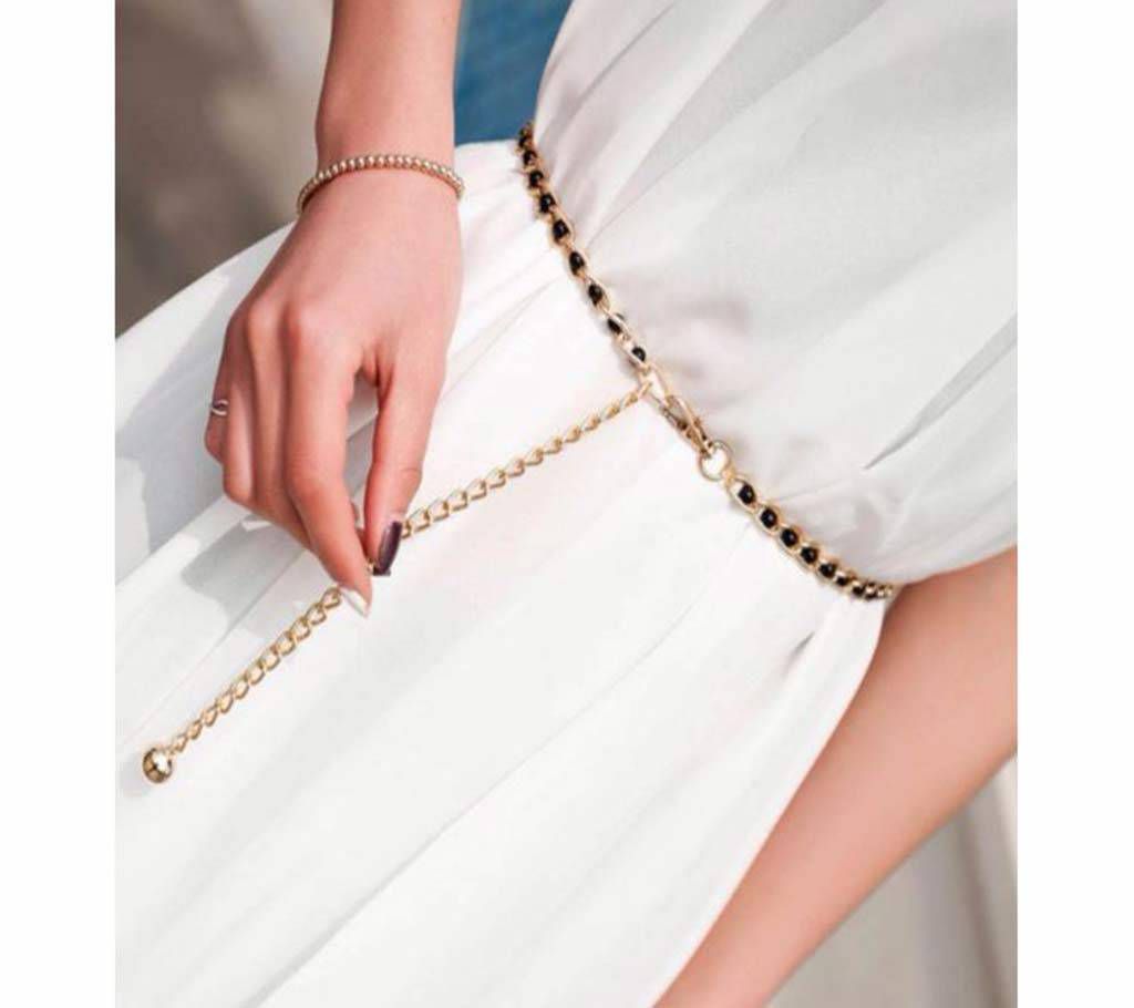 Ladies Pearl Metal Chain Waist Belt For Dress Decoration