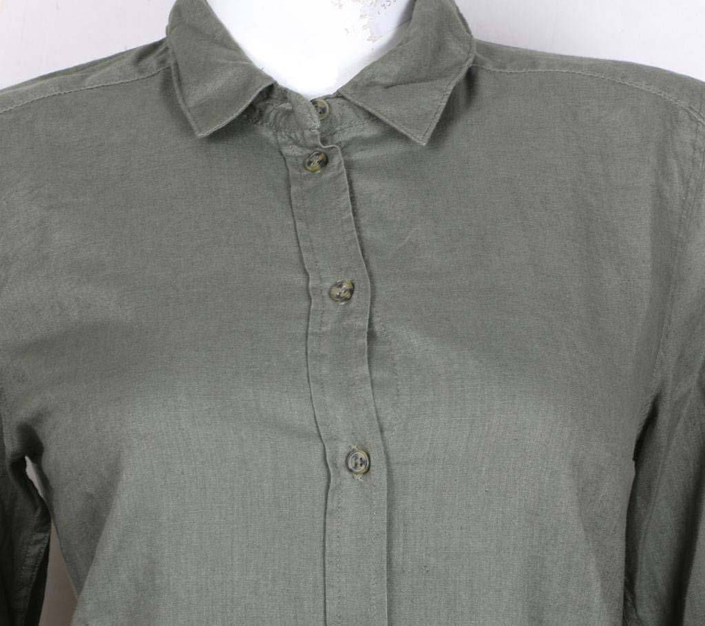 Lady's Solid Color Full-Sleeve Cotton Shirt