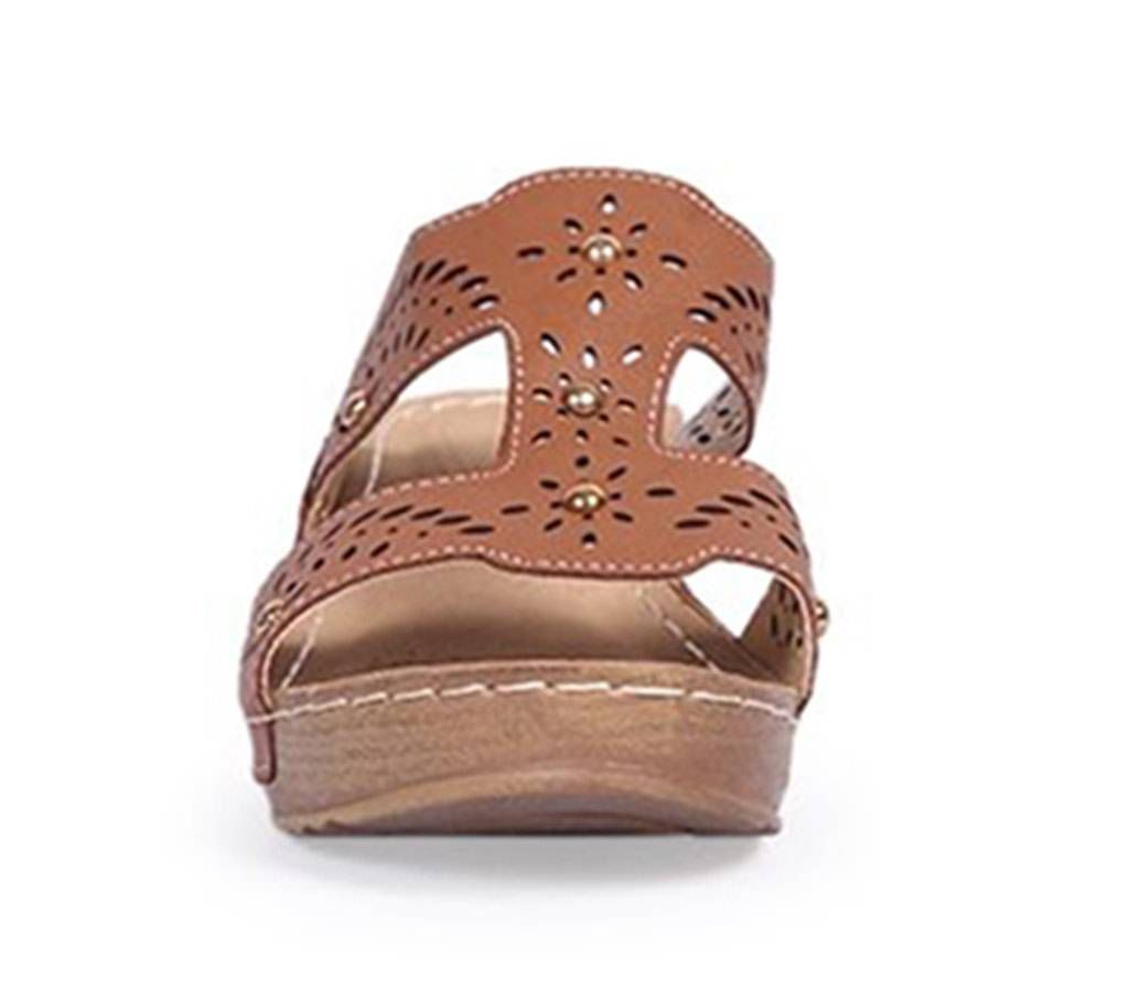 Nino-Rossi Brown Ladies Smooth Leather Box Heel Sandal