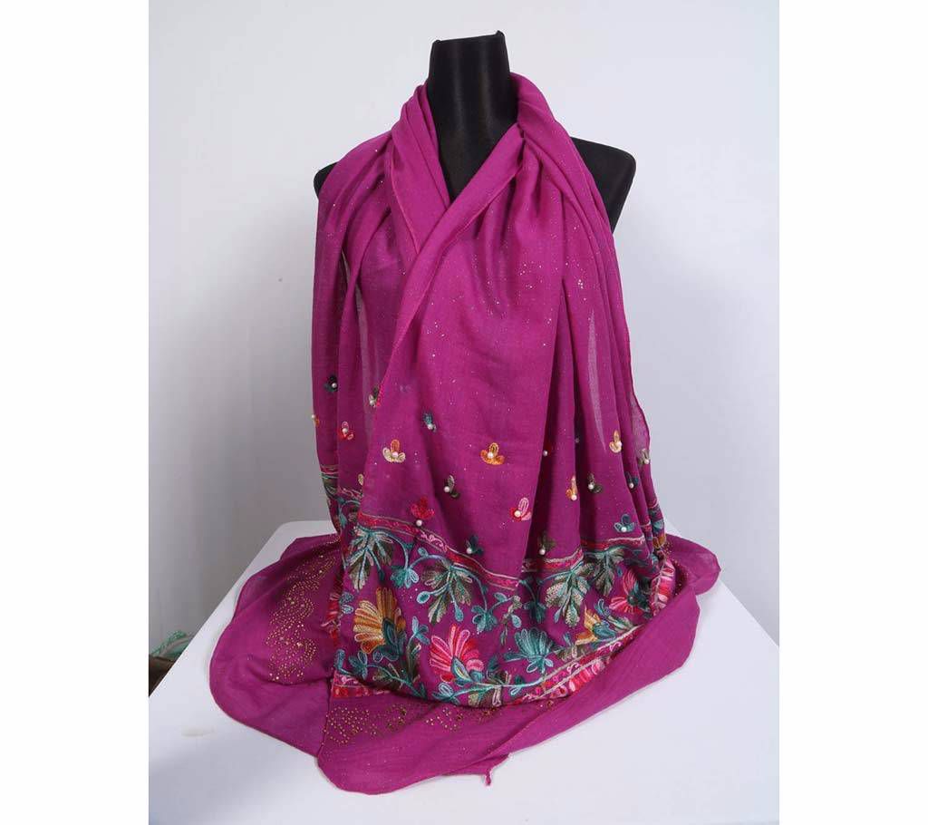 Purple Cotton Stone Worked Hijab