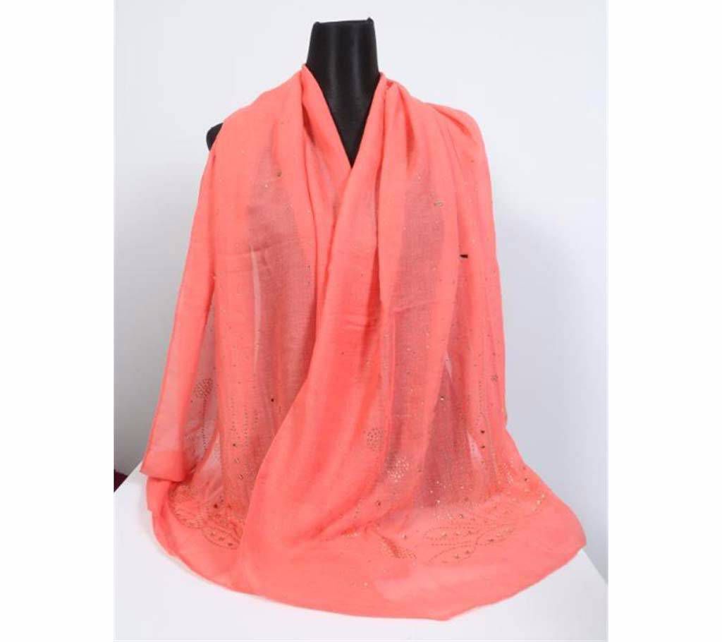 Peach Color Cotton Stone Worked Hijab
