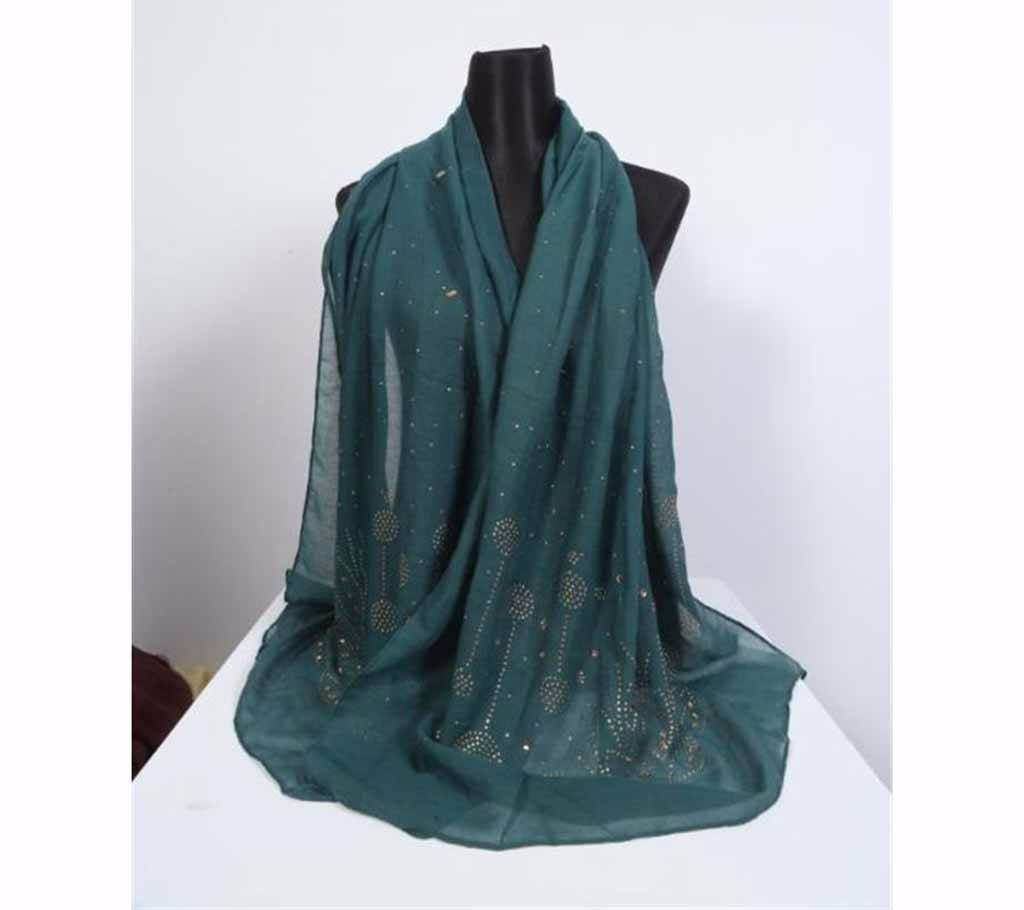 Deep Green Cotton Stone Worked Hijab
