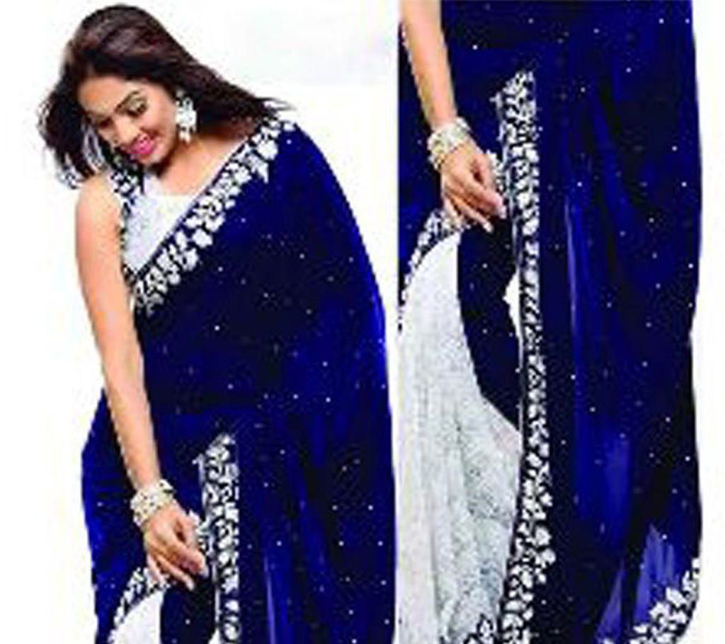 Blue and white soft georgette sharee