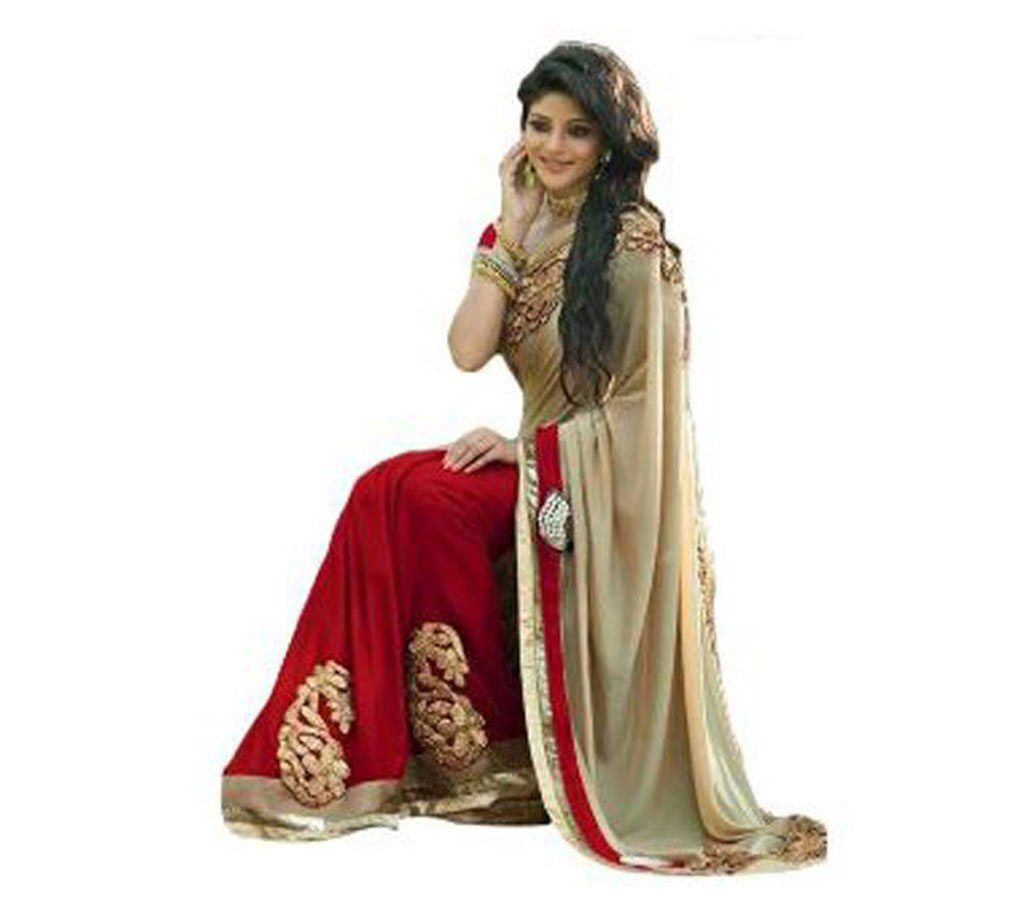 Red and golden soft georgette sharee