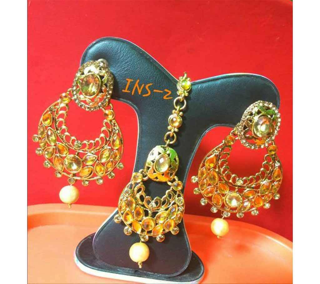 Ladies Stone Setting Earrings With Tikli 