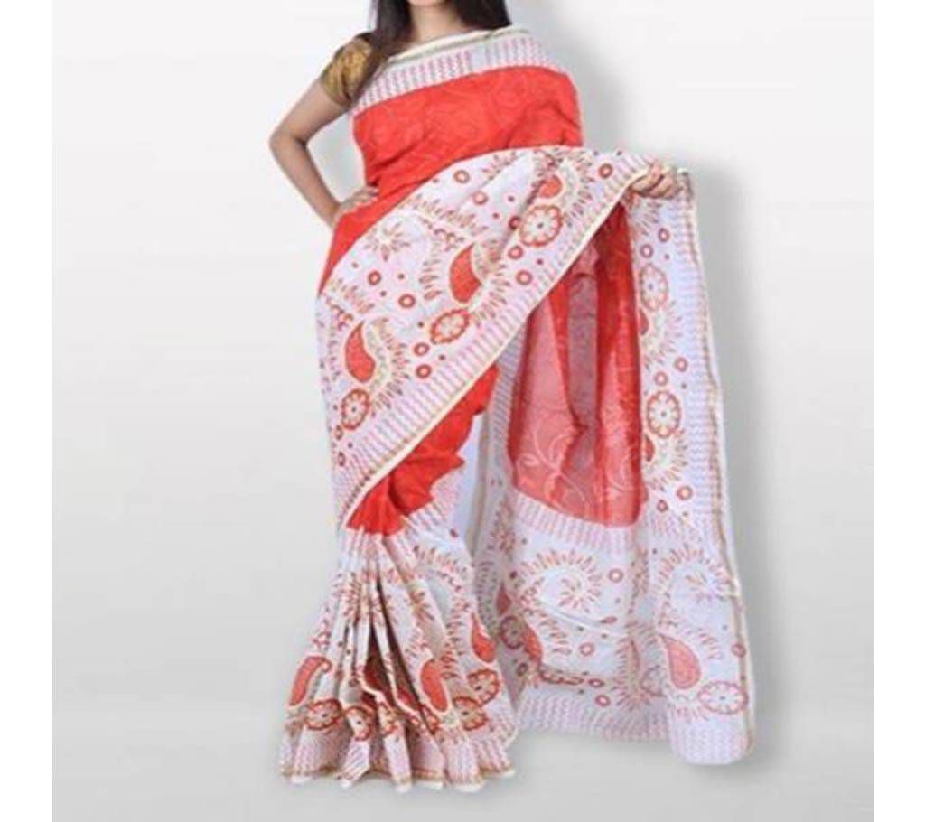 Red And White Cotton Saree