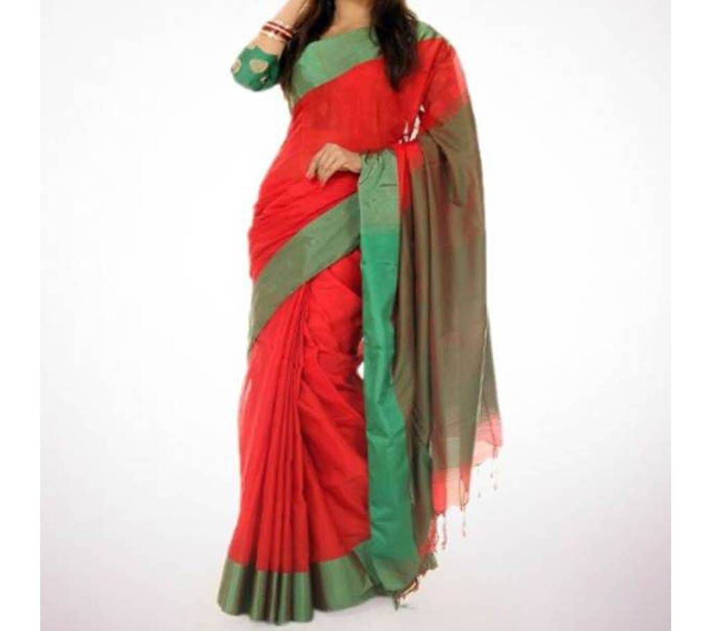 Red and Green Cotton Saree