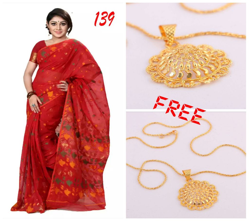Jamdani saree with pendant free 