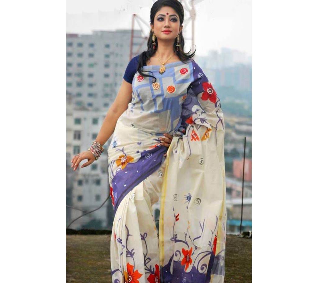 Cotton cota hand print sari