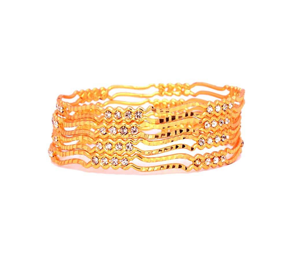 Indian Stone Setting Golden Bangles For Ladies (4 pcs)