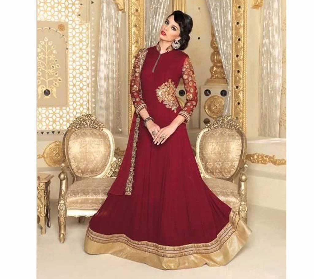 Semi-Stitched Georgette Embroidery Long Party Suit(Copy)