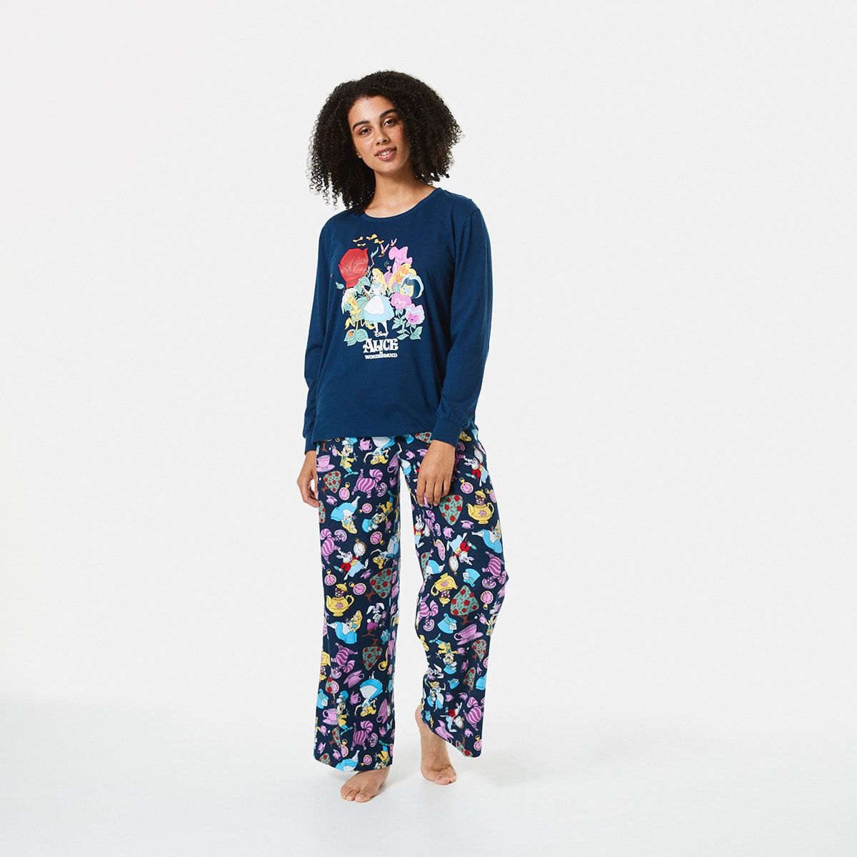 Alice in Wonderland License Long Sleeve Knit Top and Flannel Pants Pyjama Set