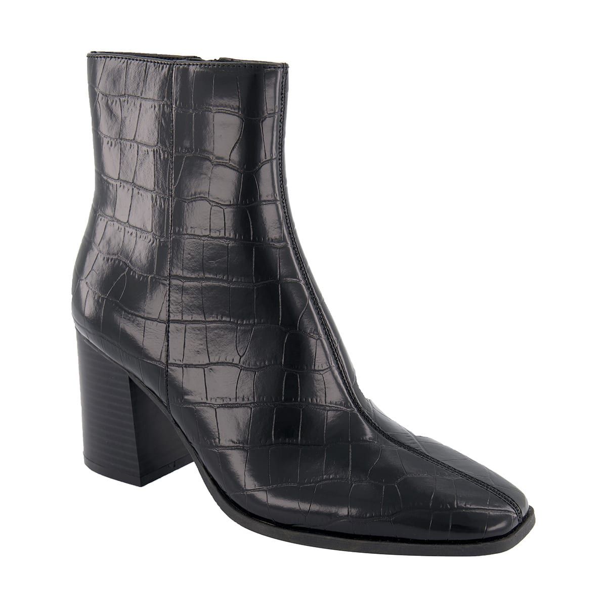 Croc Detail Flared Block Heel Boots