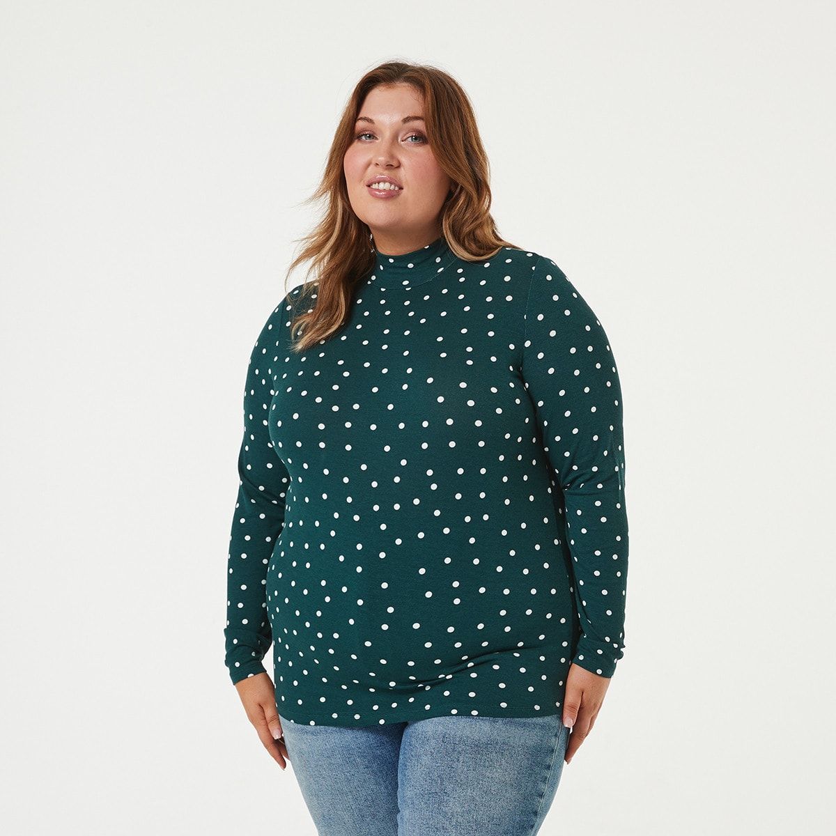 Curve Long Sleeve Printed Mock Neck Top