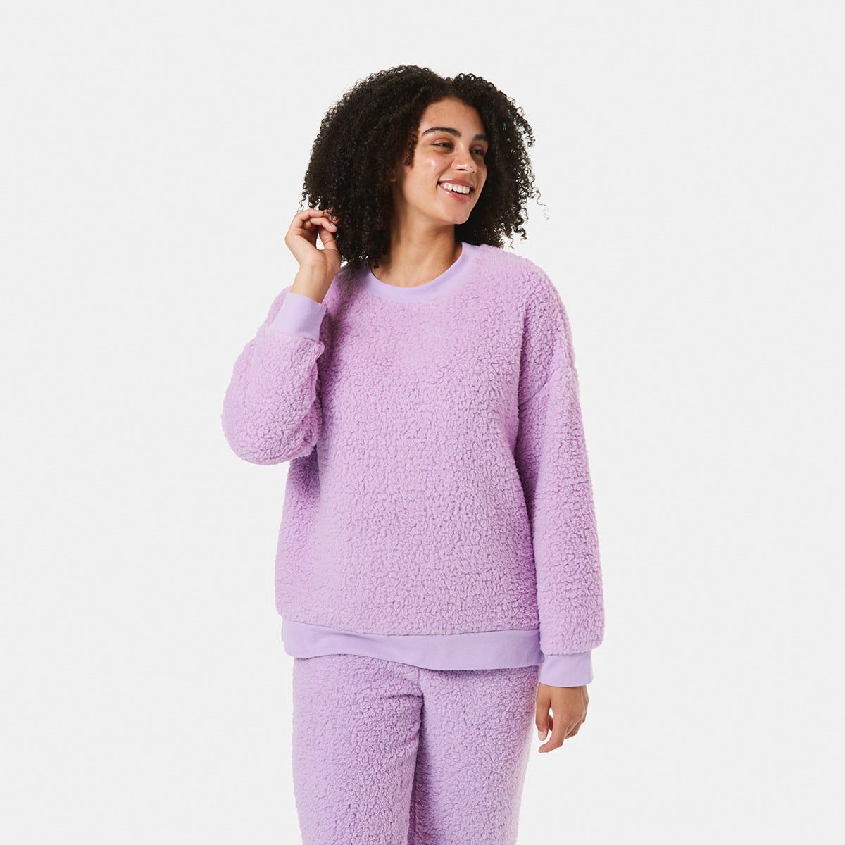 Long Sleeve Teddy Crew Neck Top