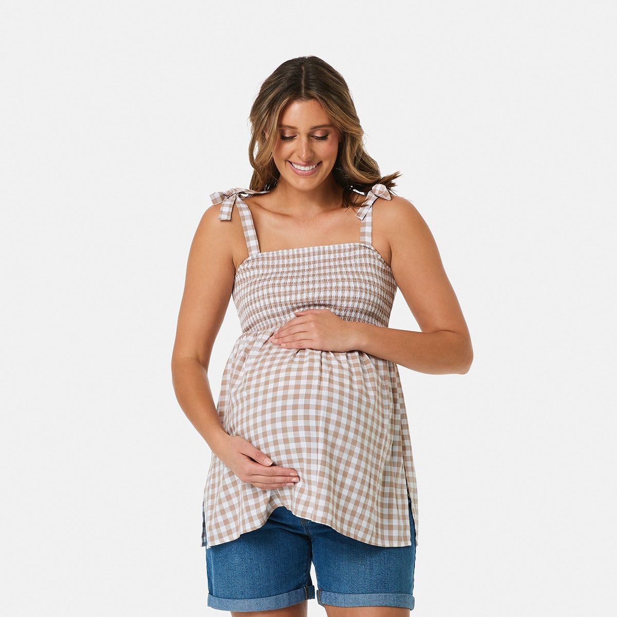Maternity Sleeveless Shirred Bodice Top