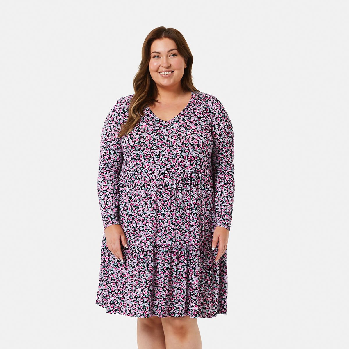 Curve Long Sleeve Smock Knit Dress