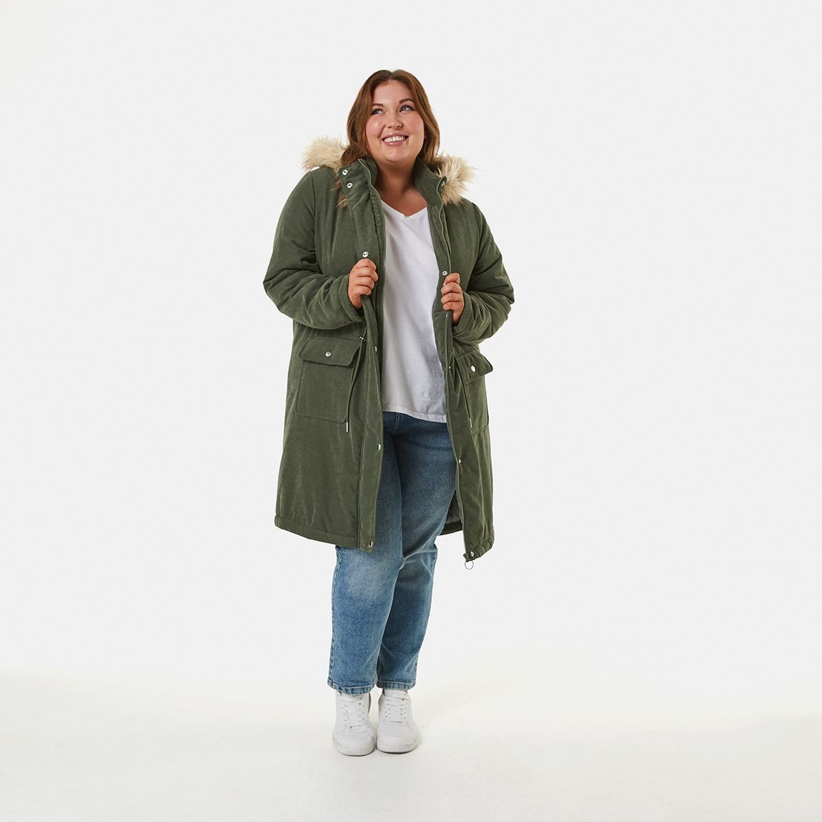 Curve Faux Fur Trim Parka Jacket