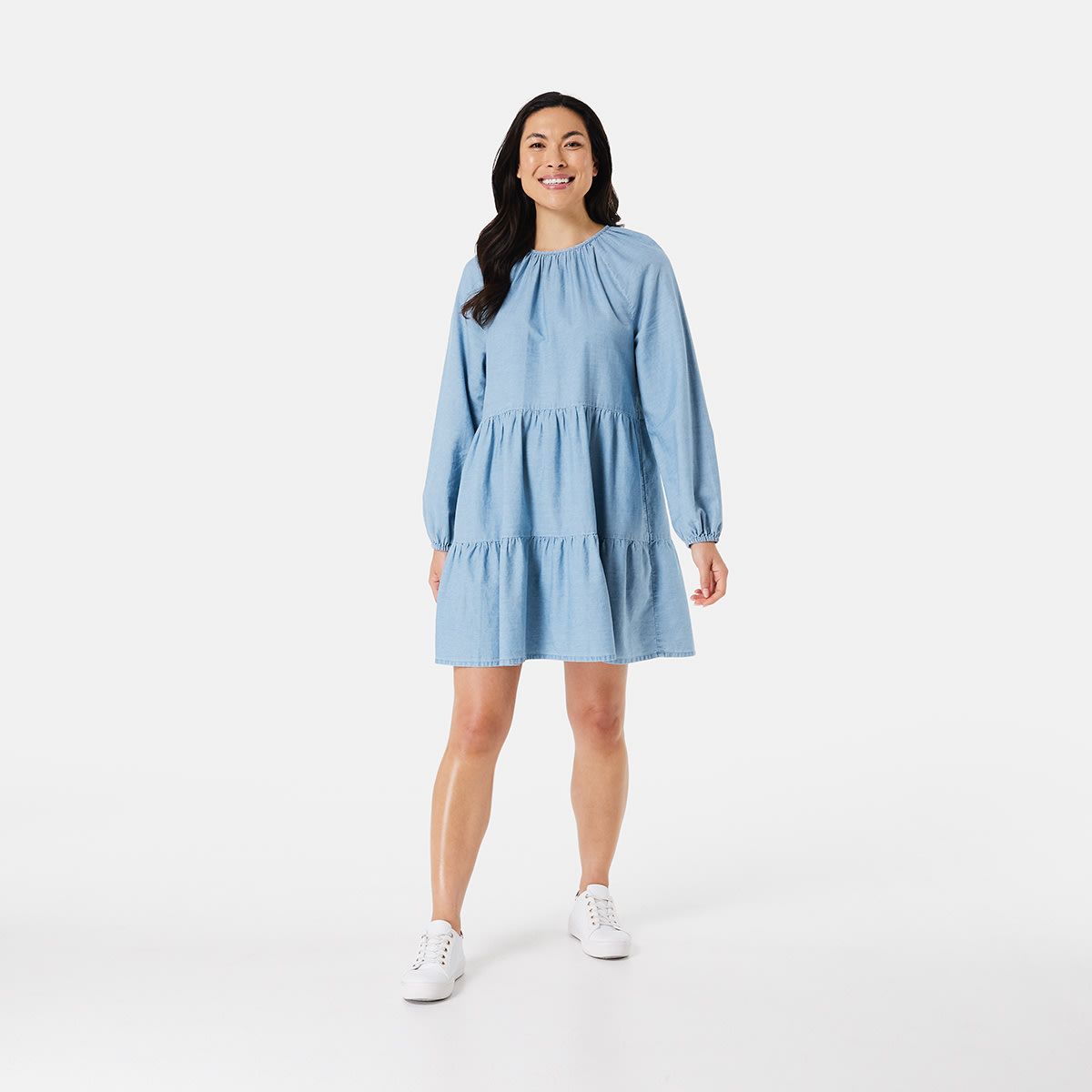 Crew Neck Tiered Mini Dress