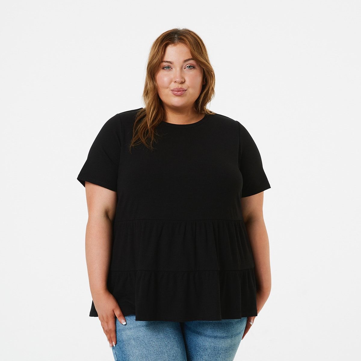 Curve Short Sleeve Rib Smock T-shirt