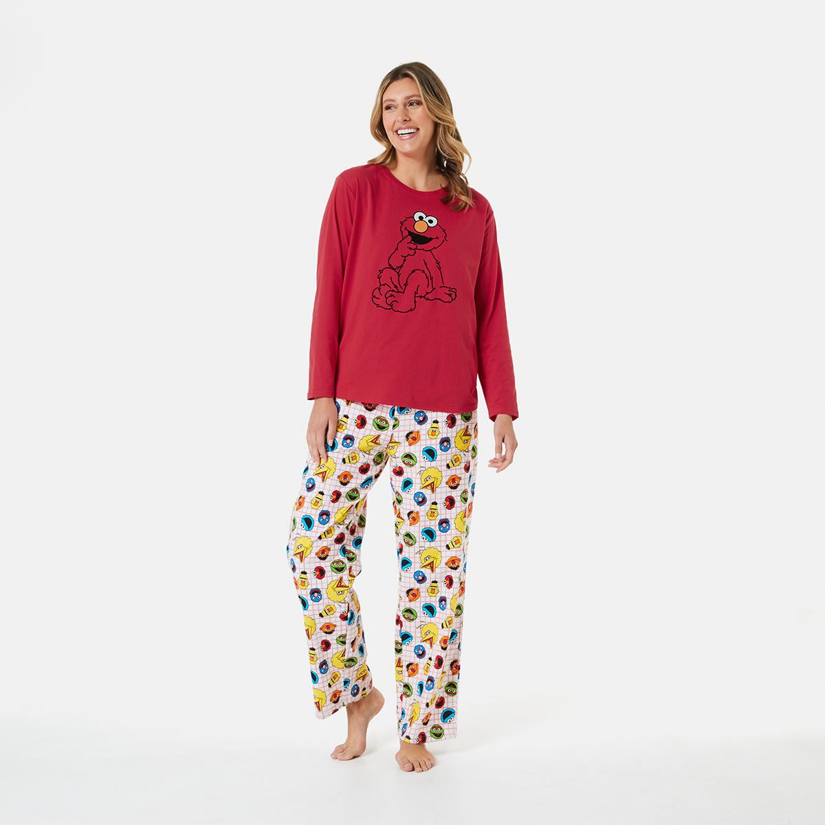 Sesame Street License Long Sleeve Knit Top & Flannel Pants Pyjama Set