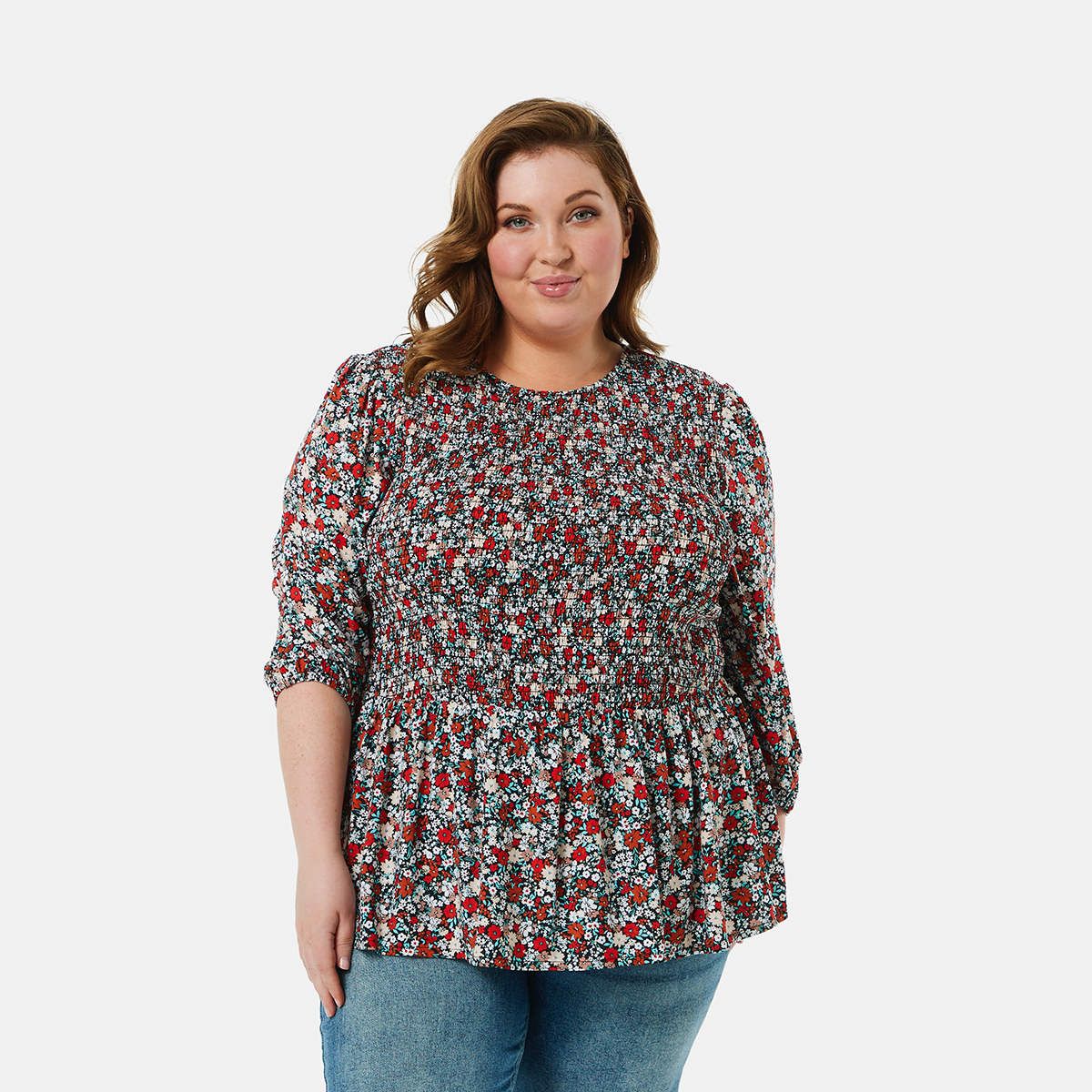 Curve Long Sleeve Ruched Bodice Top