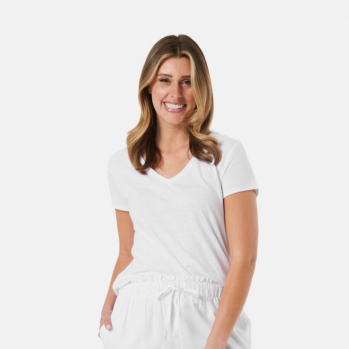 Linen Blend Short Sleeve V-Neck T-shirt