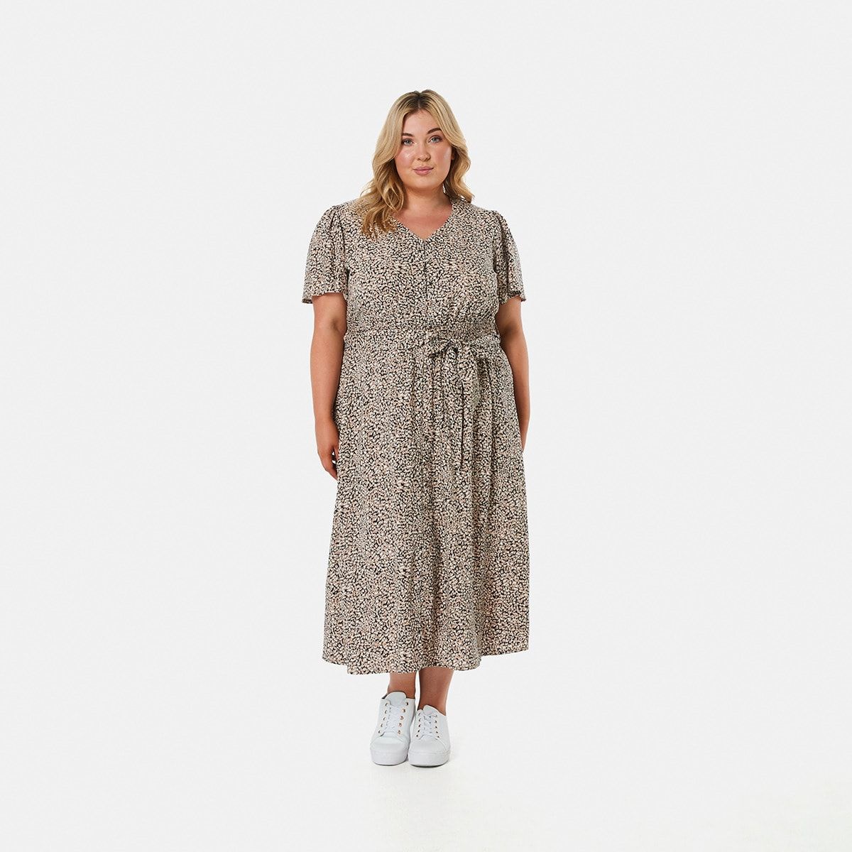 Curve Short Sleeve Shirred Waisted Dress