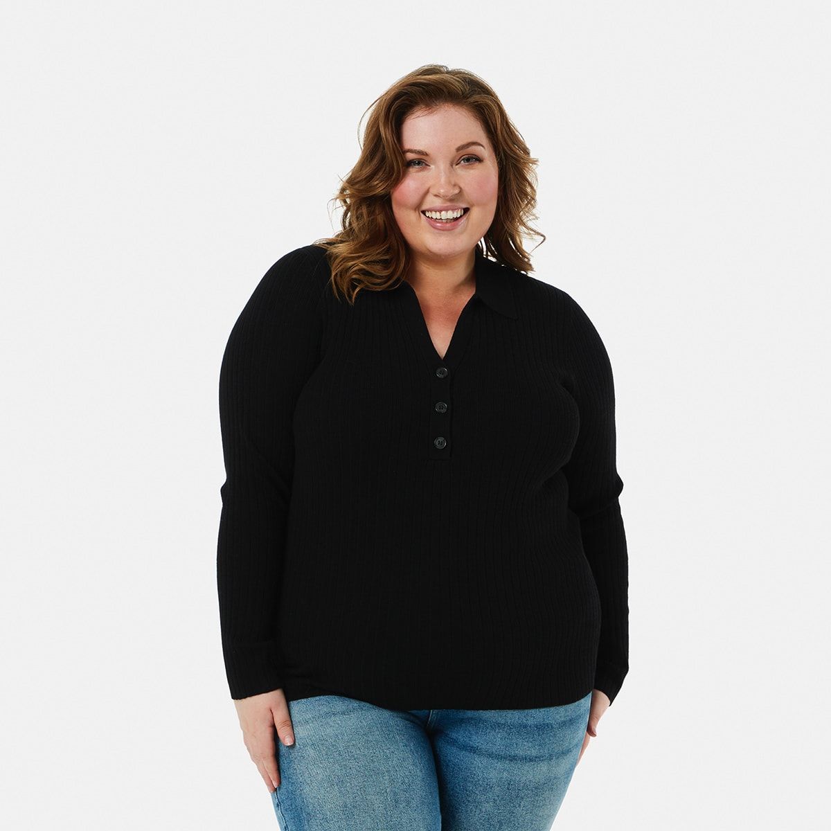 Curve Long Sleeve True Knit Polo Top