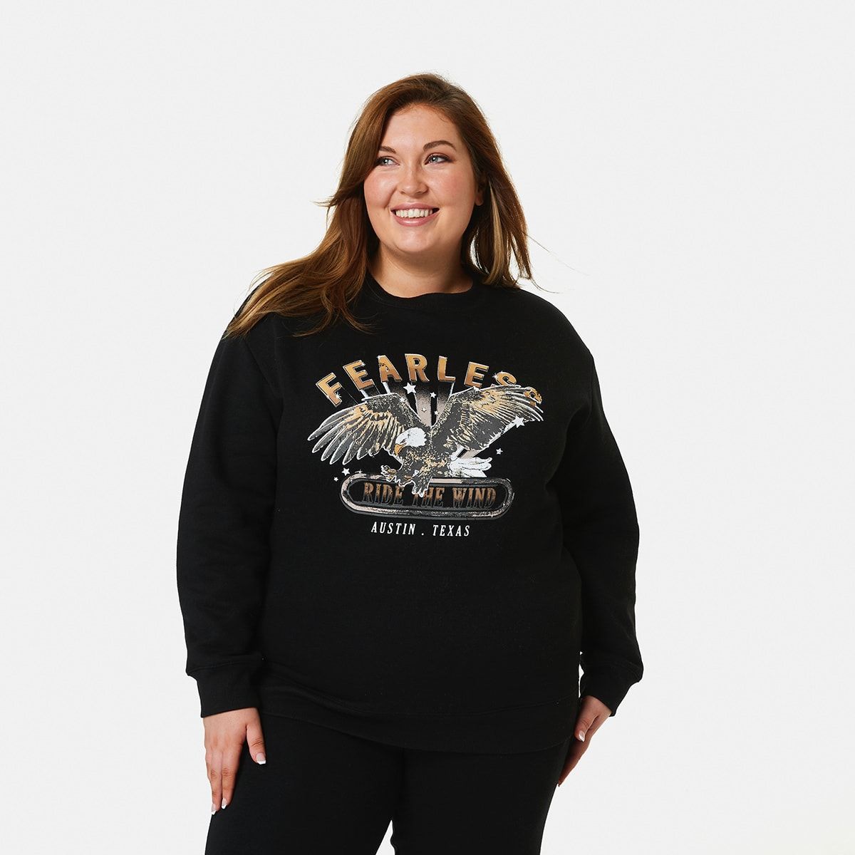Curve Long Sleeve Crew Neck Print Sweatshirt