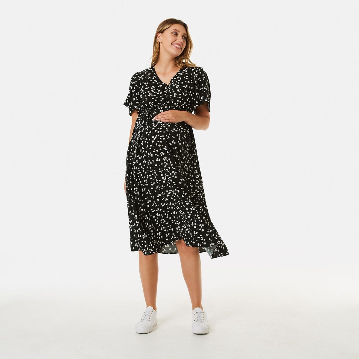 Maternity Short Sleeve Button Through Dress