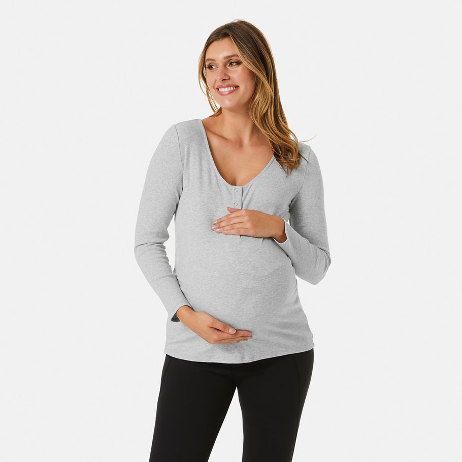 Maternity Long Sleeve Henley Feeding T-shirt