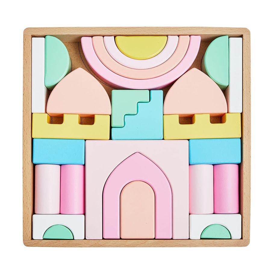 Wooden Rainbow Castle Block Set