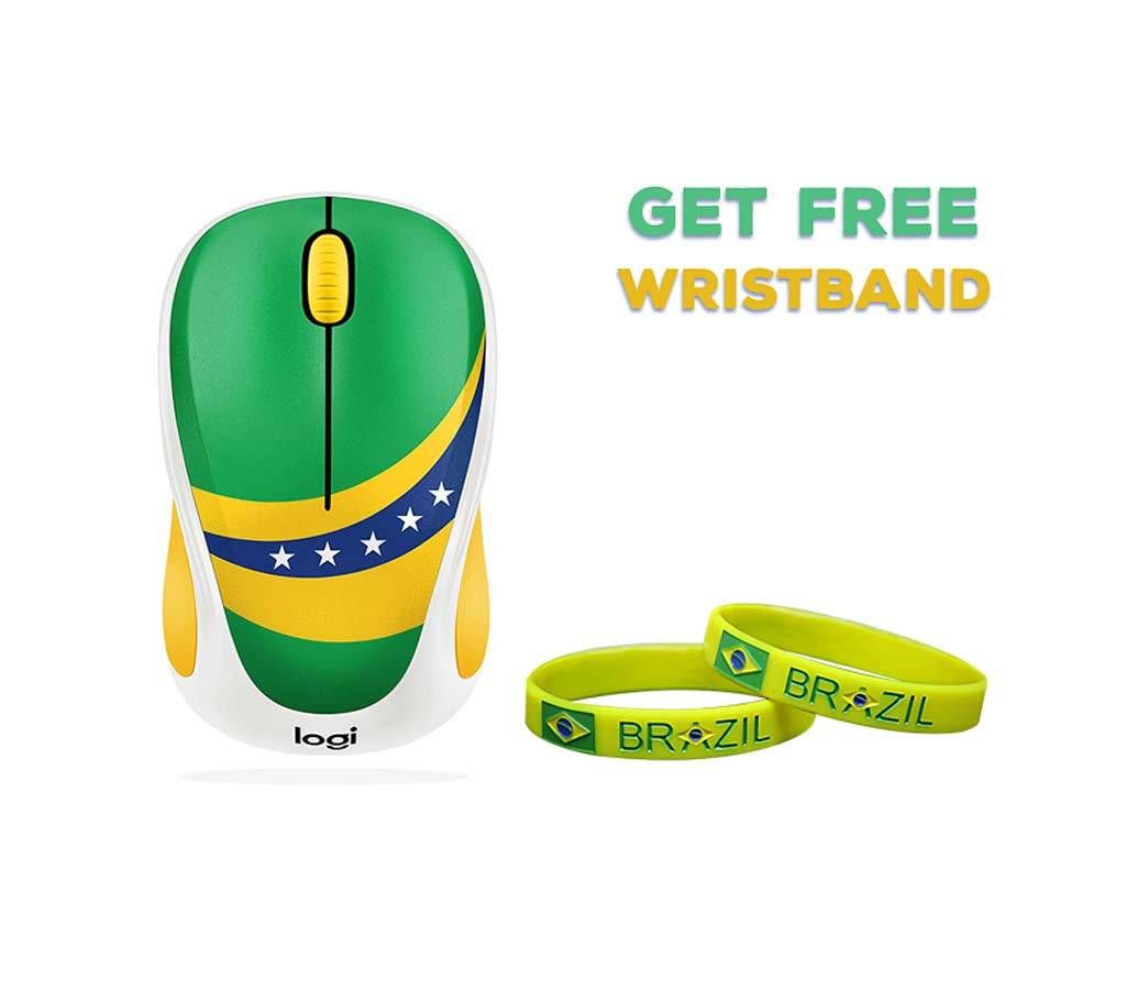 Logitech M238 Wireless Mouse (Brazil Flag Painted) - Free 1 pcs Brazil wristband